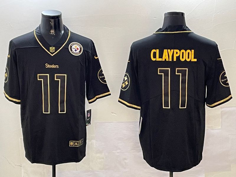 Men Pittsburgh Steelers #11 Claypool Black Gold Throwback 2024 Nike Limited NFL Jersey style 2